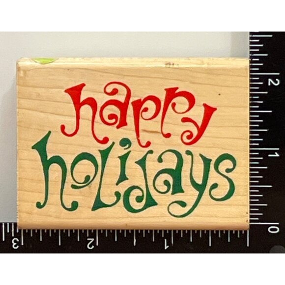 INKADINKADO 91400O HAPPY HOLIDAYS WOOD MOUNTED RUBBER STAMP - Picture 2 of 5
